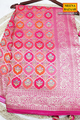 Orange Silk Weaving Jaal Saree - Traditional Designer Saree