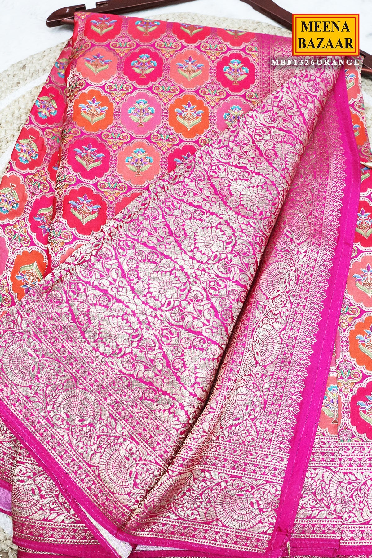 Orange Silk Weaving Jaal Saree - Traditional Designer Saree