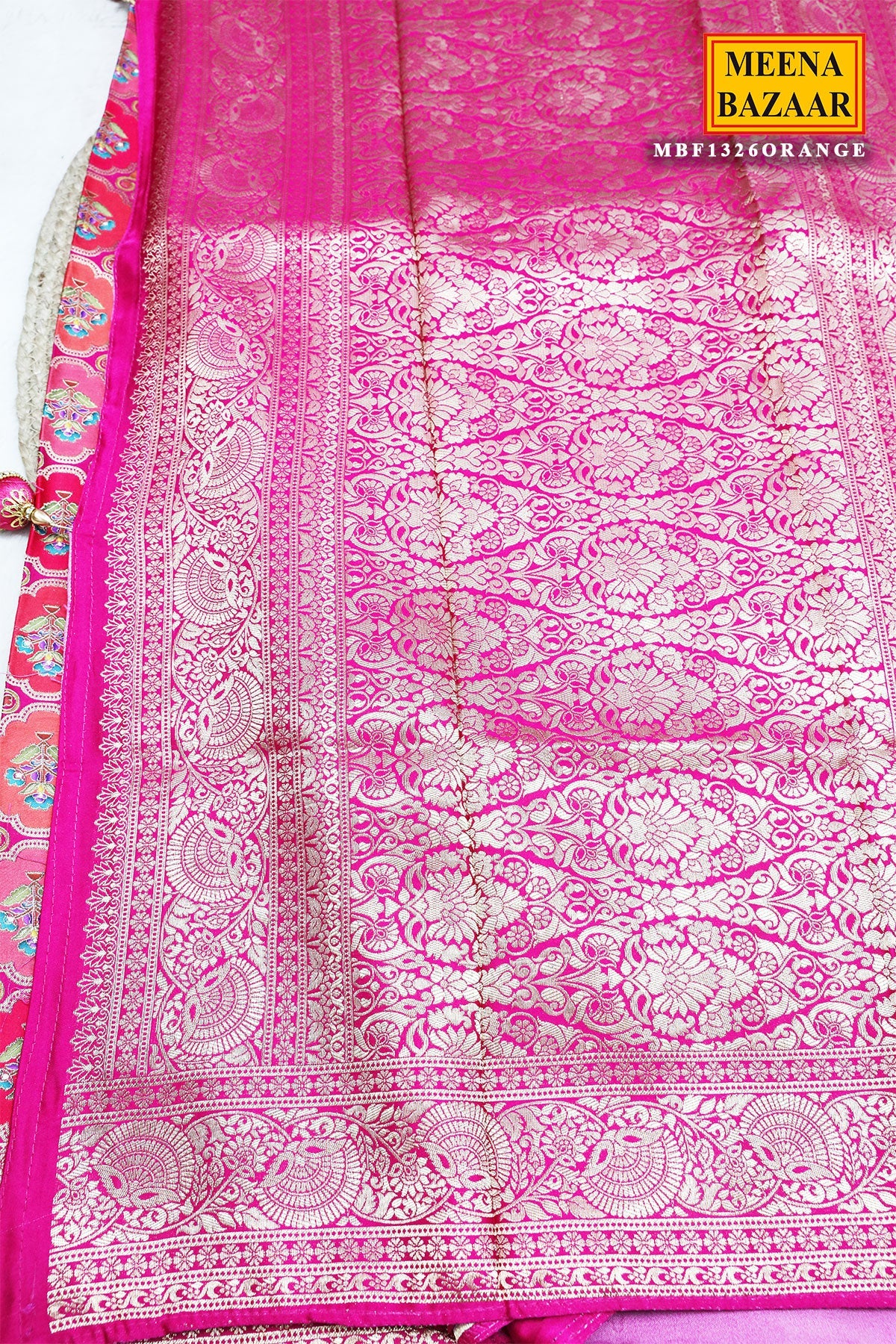 Orange Silk Weaving Jaal Saree - Traditional Designer Saree