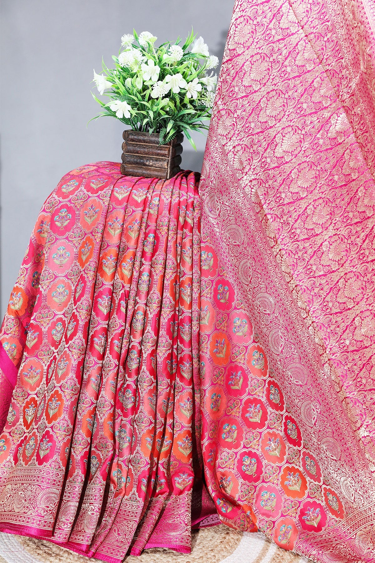 Orange Silk Weaving Jaal Saree - Traditional Designer Saree