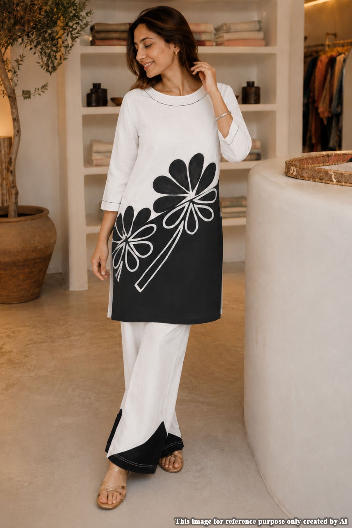 Black and White Floral Printed Cotton Co-ord Set