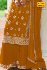 Mustard Embroidered Silk Sharara Suit