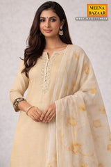 Elegant Tussar Cotton Suit with Embroidery Work