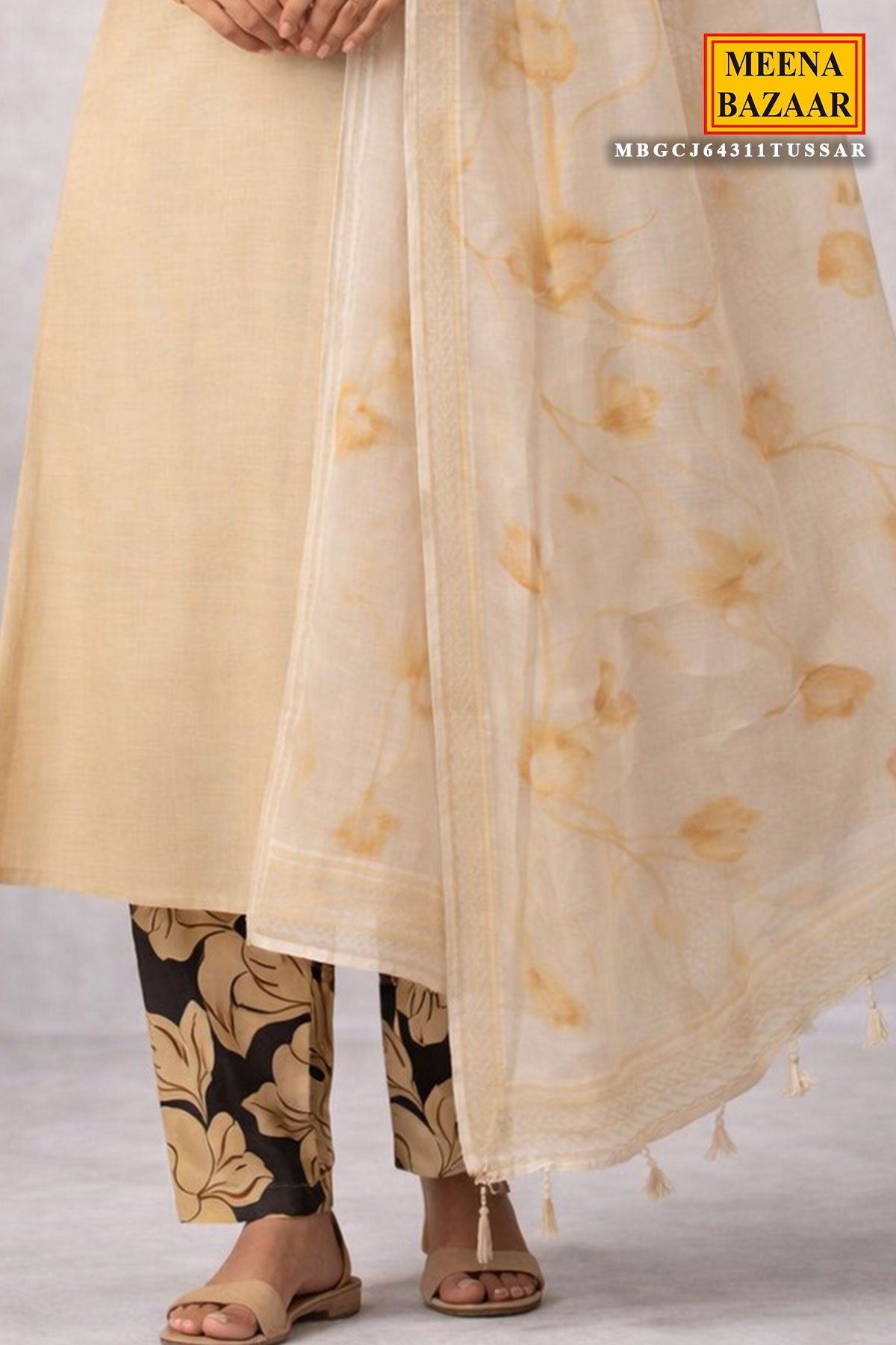 Elegant Tussar Cotton Suit with Embroidery Work