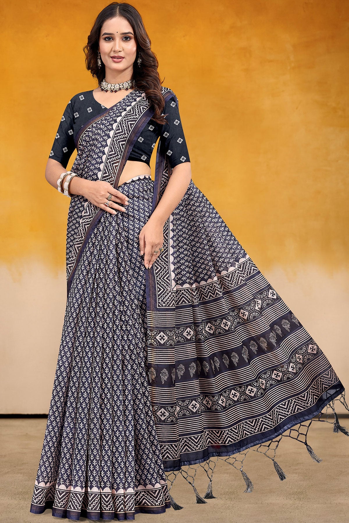 Elegant Blue Organza Saree