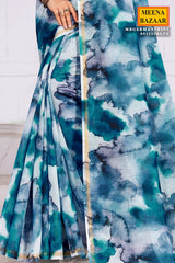 Elegant Blue Organza Printed Saree – Lightweight & Graceful Ethnic Wear