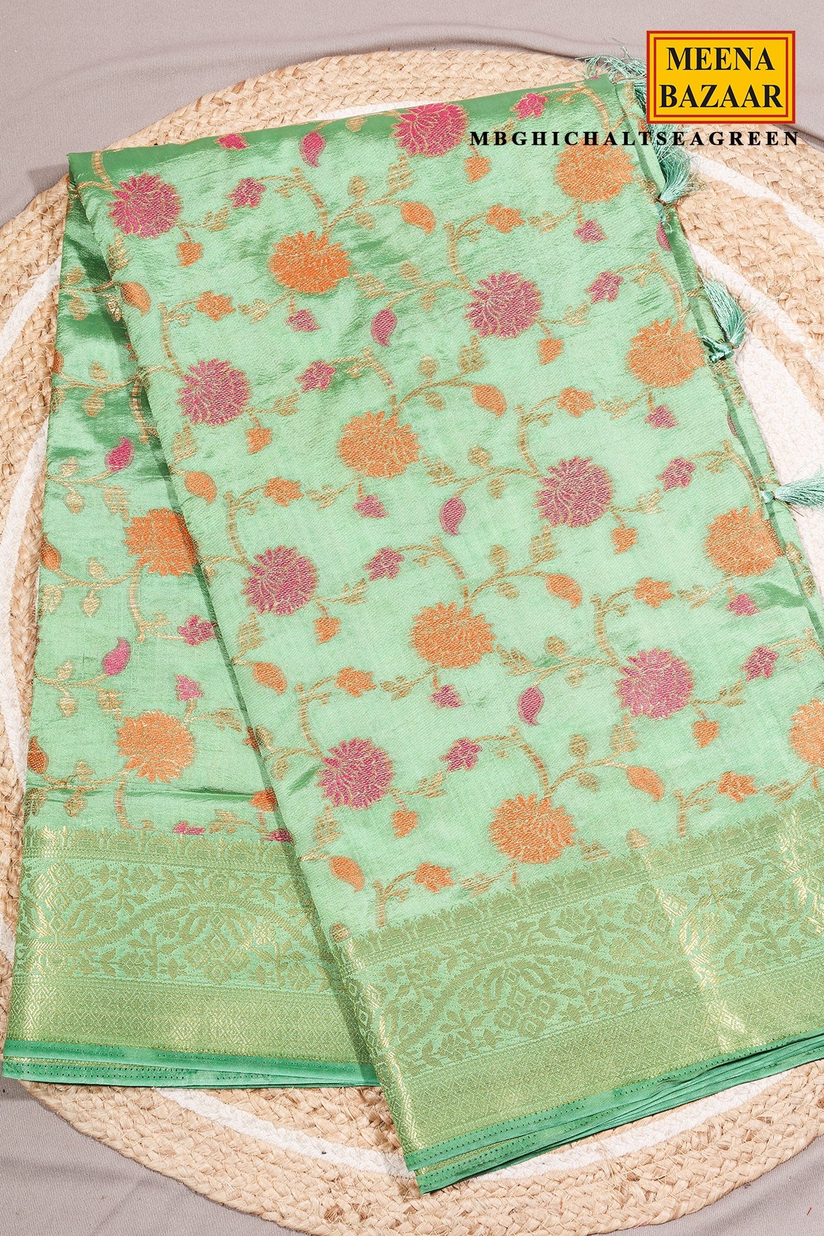 Sea Green Silk Saree with Classic Woven Design