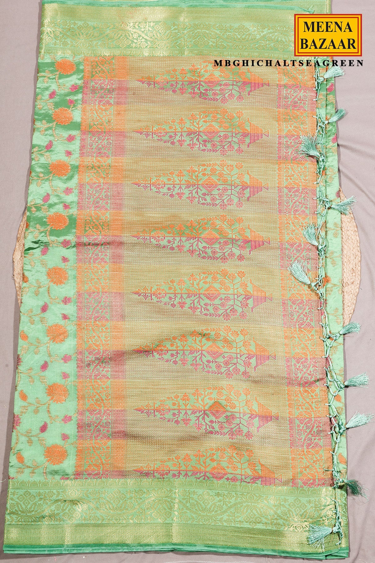 Sea Green Silk Saree with Classic Woven Design