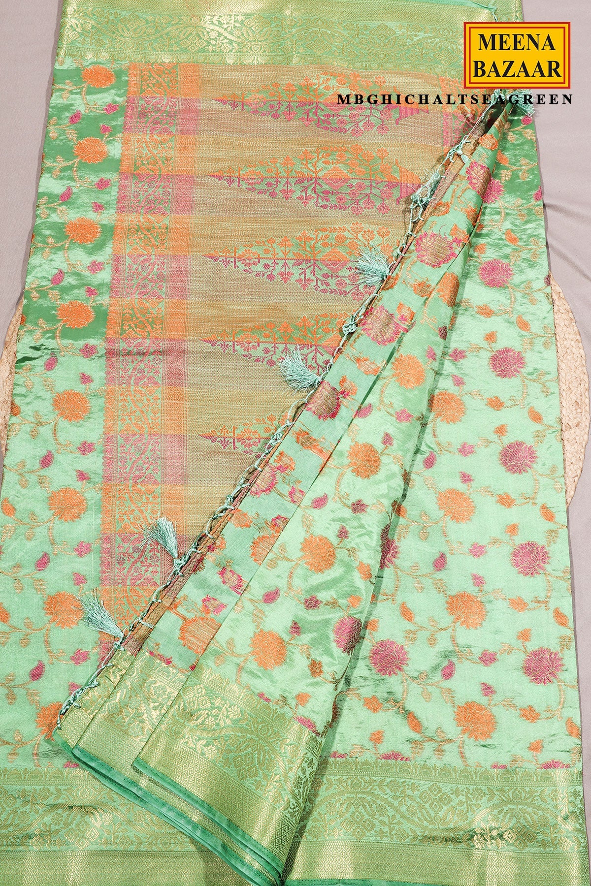 Sea Green Silk Saree with Classic Woven Design