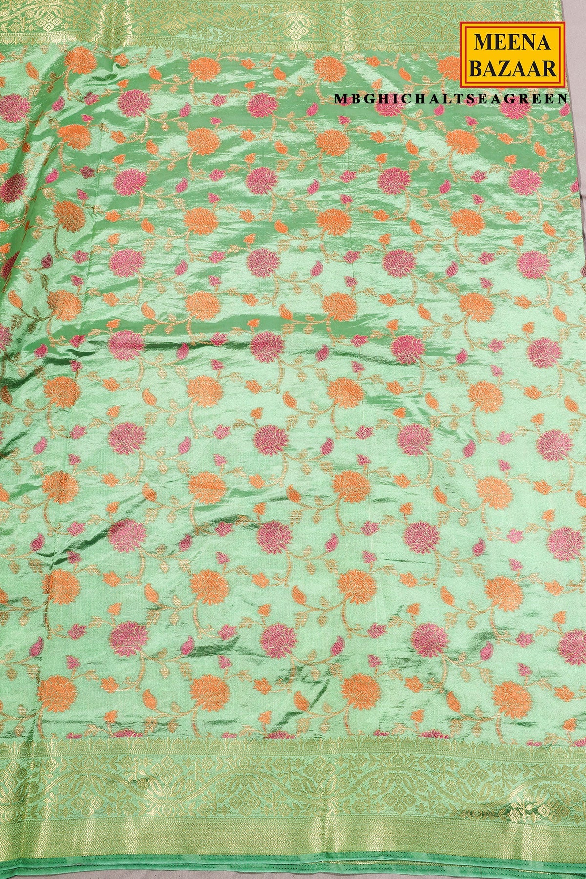 Sea Green Silk Saree with Classic Woven Design