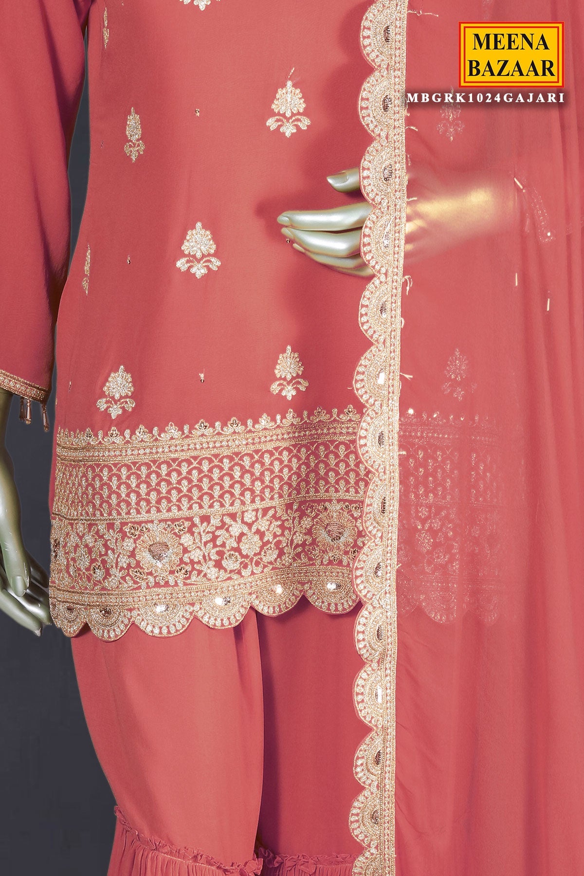 Gajari Zari Sequin Embroidered Georgette Gharara Suit Set