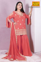 Gajari Zari Sequin Embroidered Georgette Gharara Suit Set