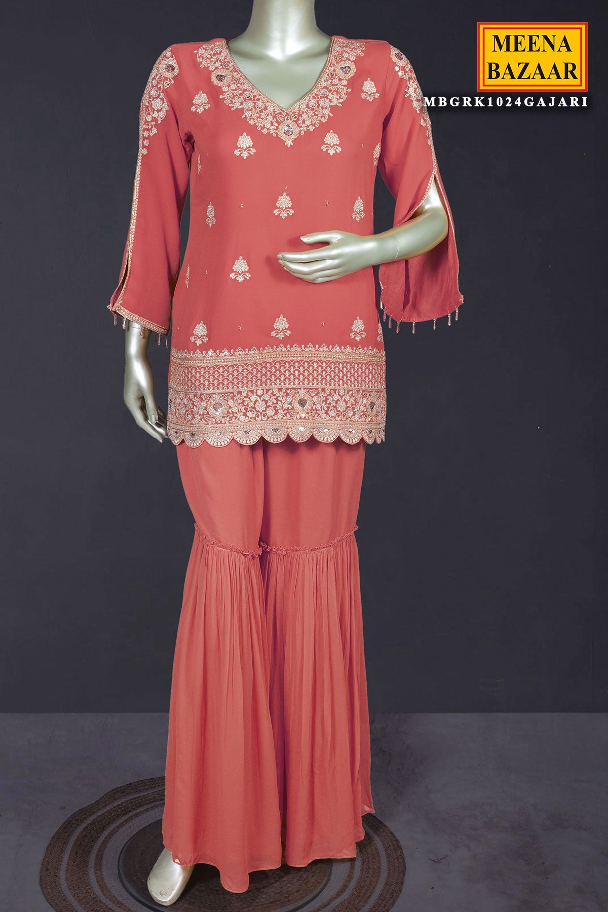 Gajari Zari Sequin Embroidered Georgette Gharara Suit Set