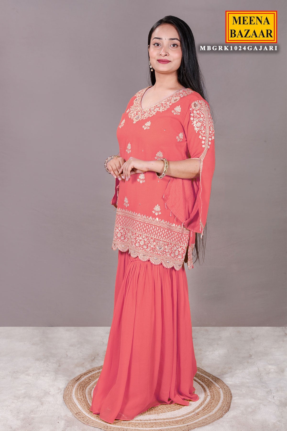 Gajari Zari Sequin Embroidered Georgette Gharara Suit Set