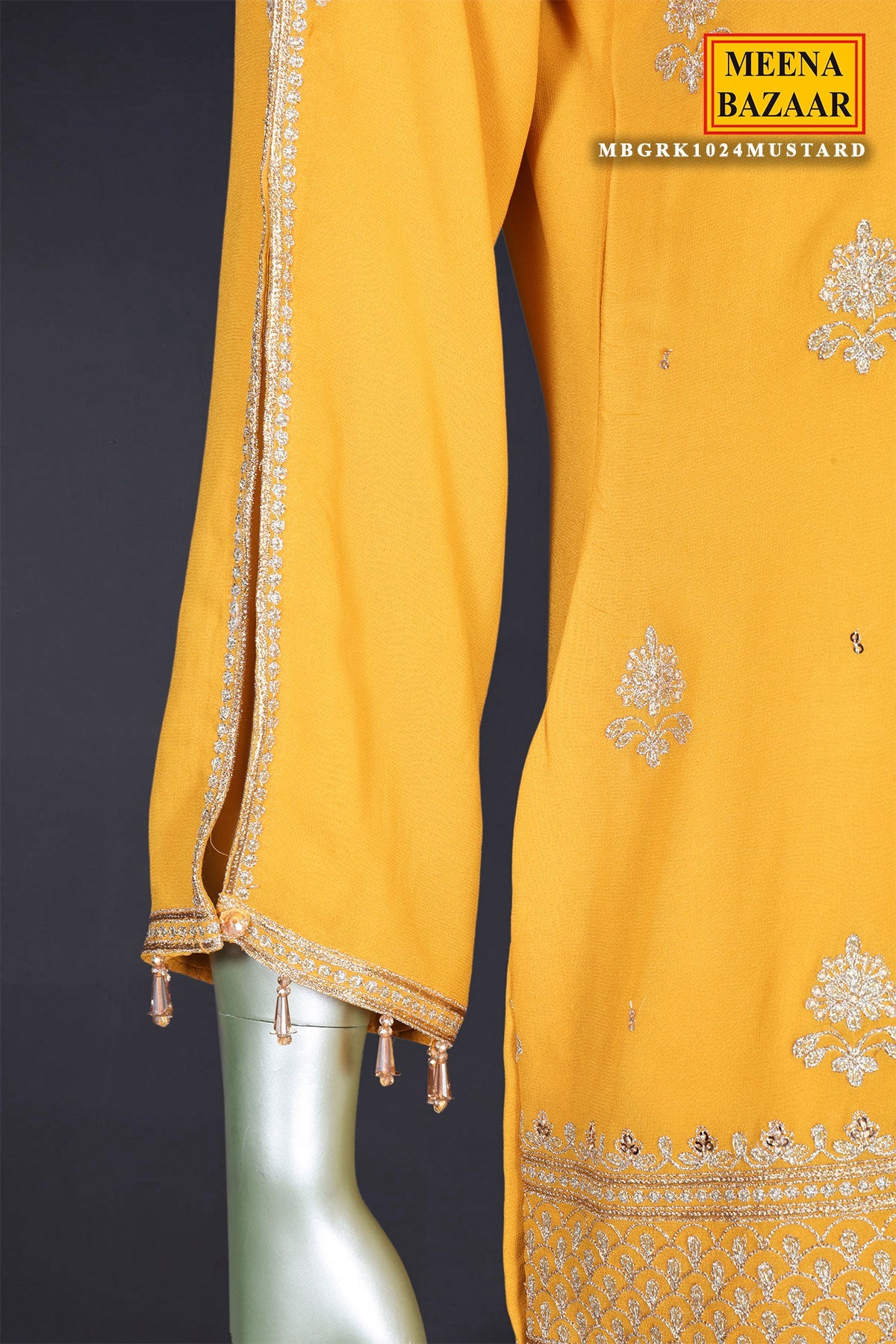 Mustard Zari Sequin Embroidered Georgette Gharara Suit Set