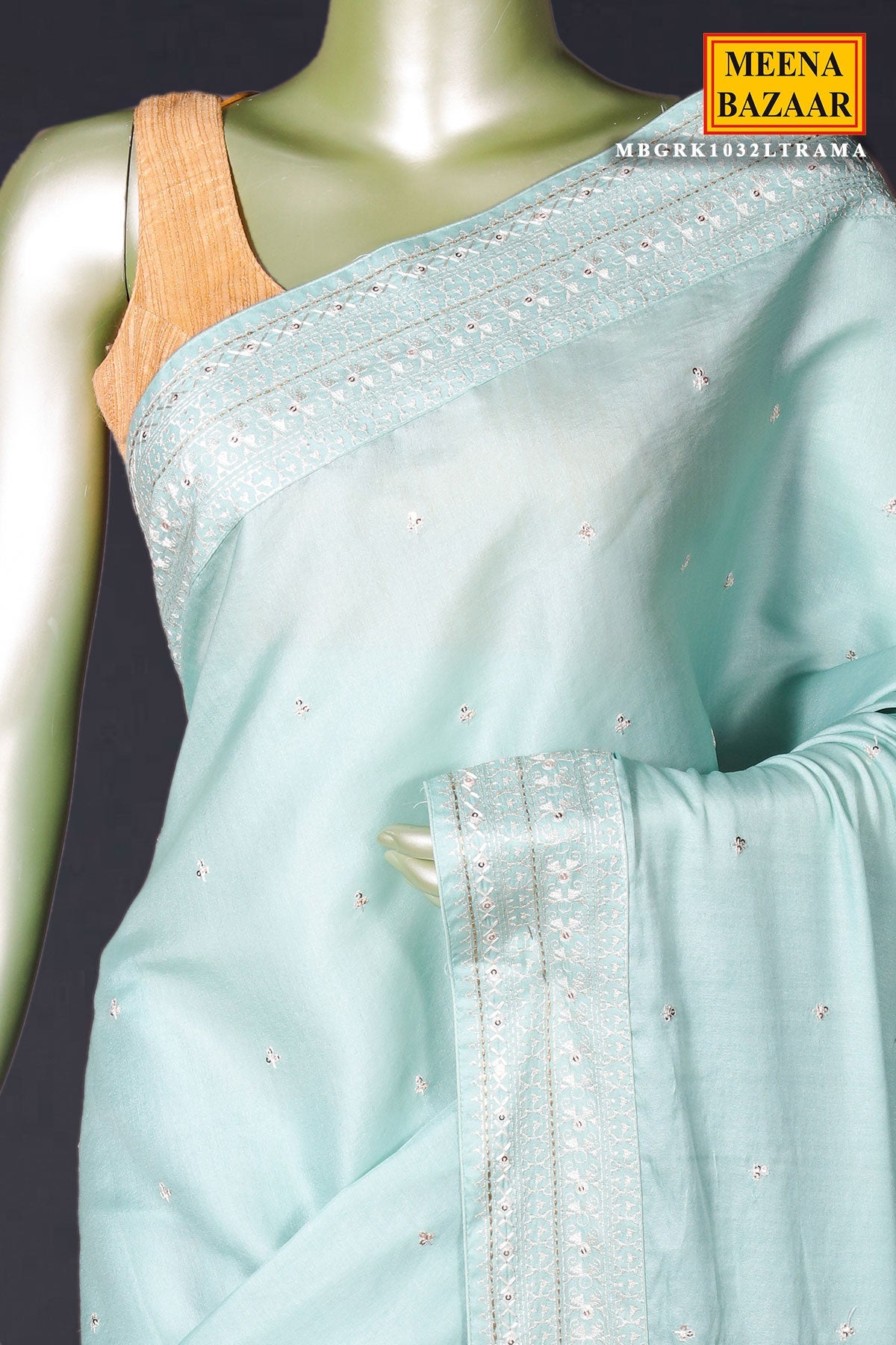 Sea Green Silk Resham Threadwork Zari & Sequins Embroidered Saree