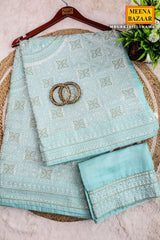 Sea Green Silk Resham Threadwork Zari & Sequins Embroidered Saree