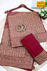 Maroon Silk Resham Threadwork Zari & Sequins Embroidered Saree