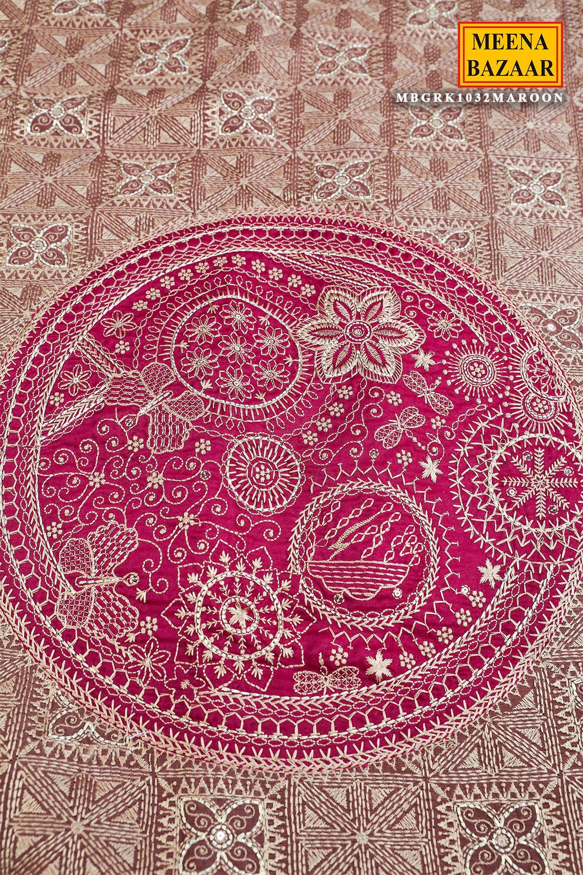 Maroon Silk Resham Threadwork Zari & Sequins Embroidered Saree