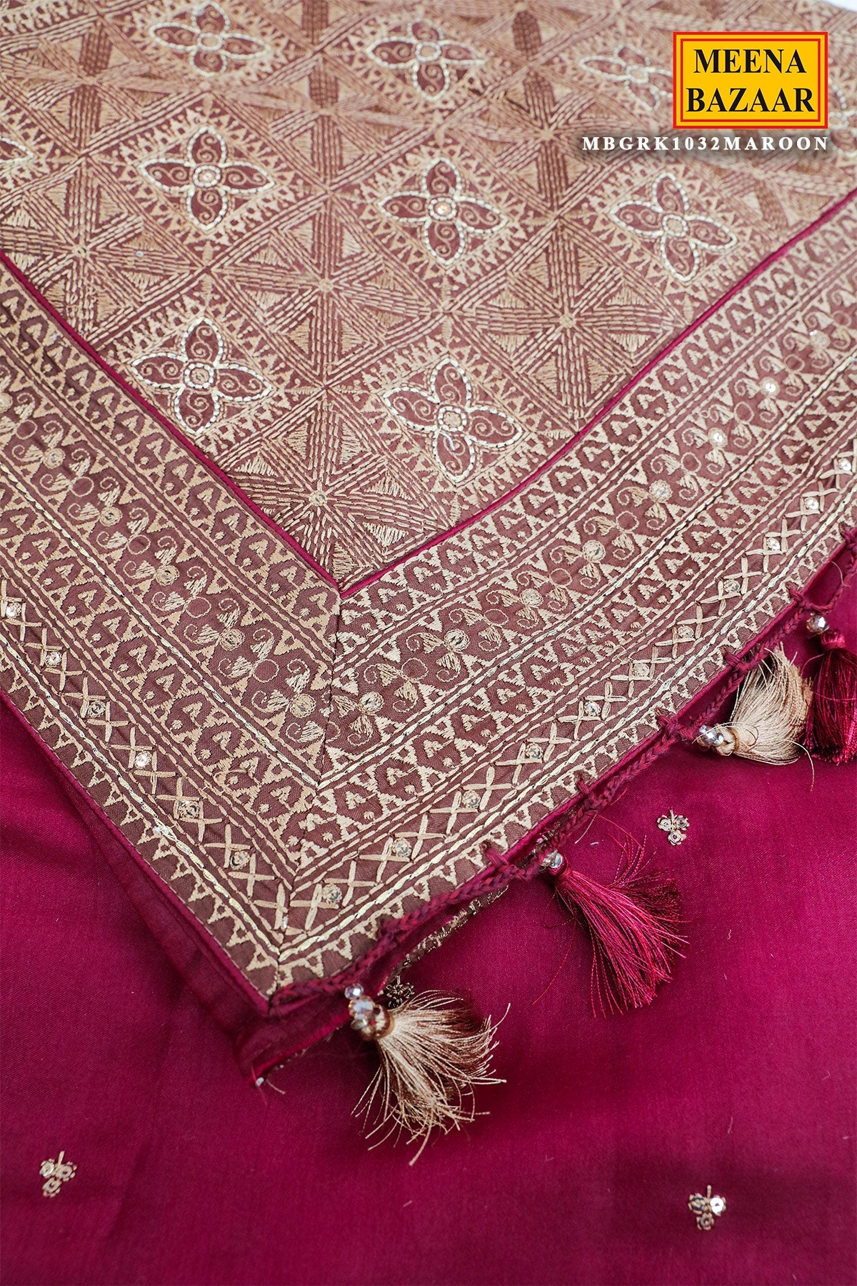Maroon Silk Resham Threadwork Zari & Sequins Embroidered Saree