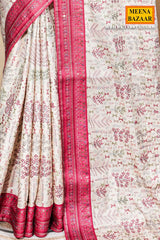 Tusar Silk Saree with Intricate Thread Work & Maroon Sequin Border