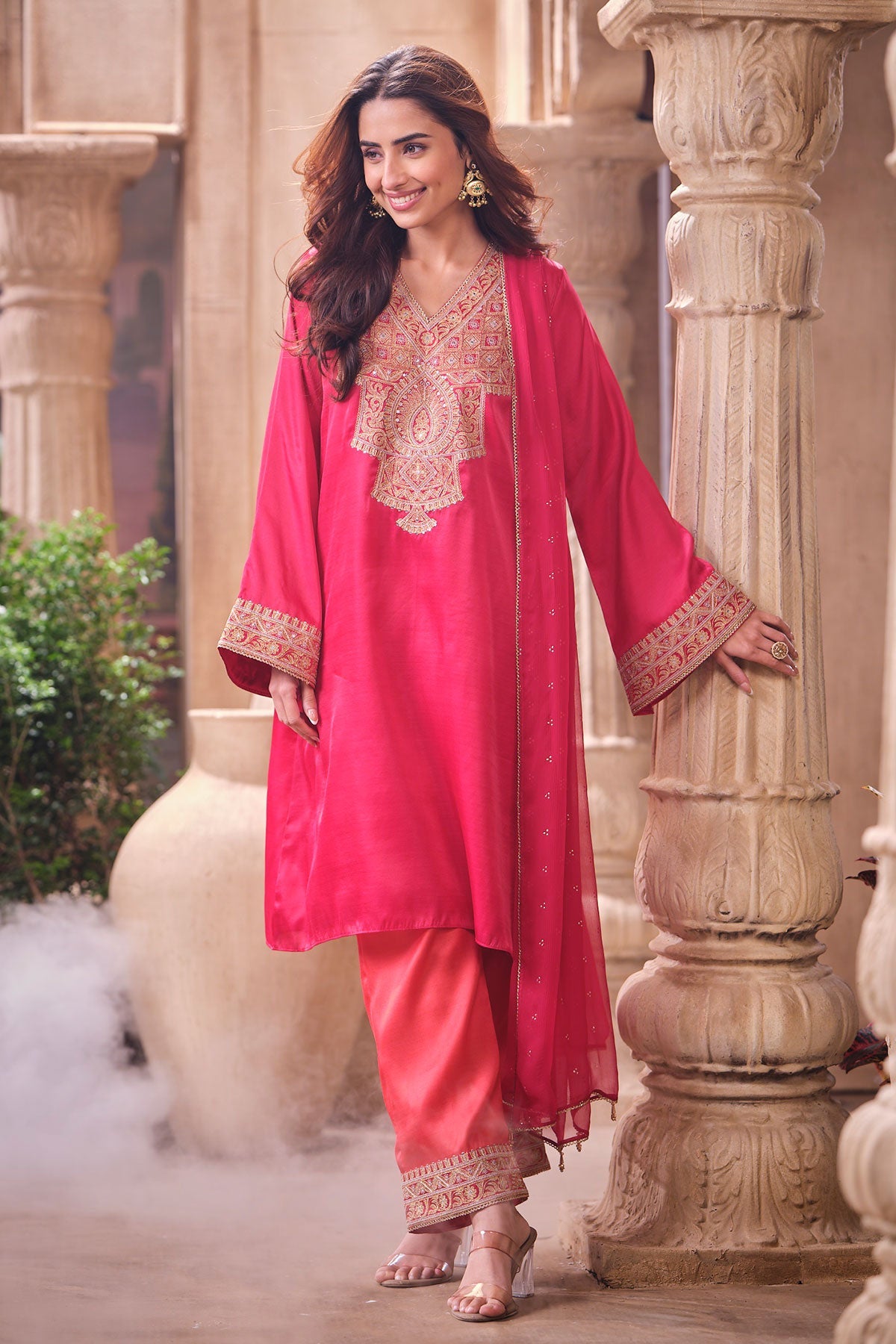 Rani Readymade Silk Shirt Set with Chiffon Dupatta