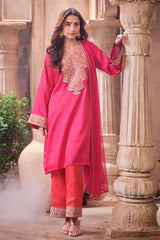 Rani Readymade Silk Shirt Set with Chiffon Dupatta