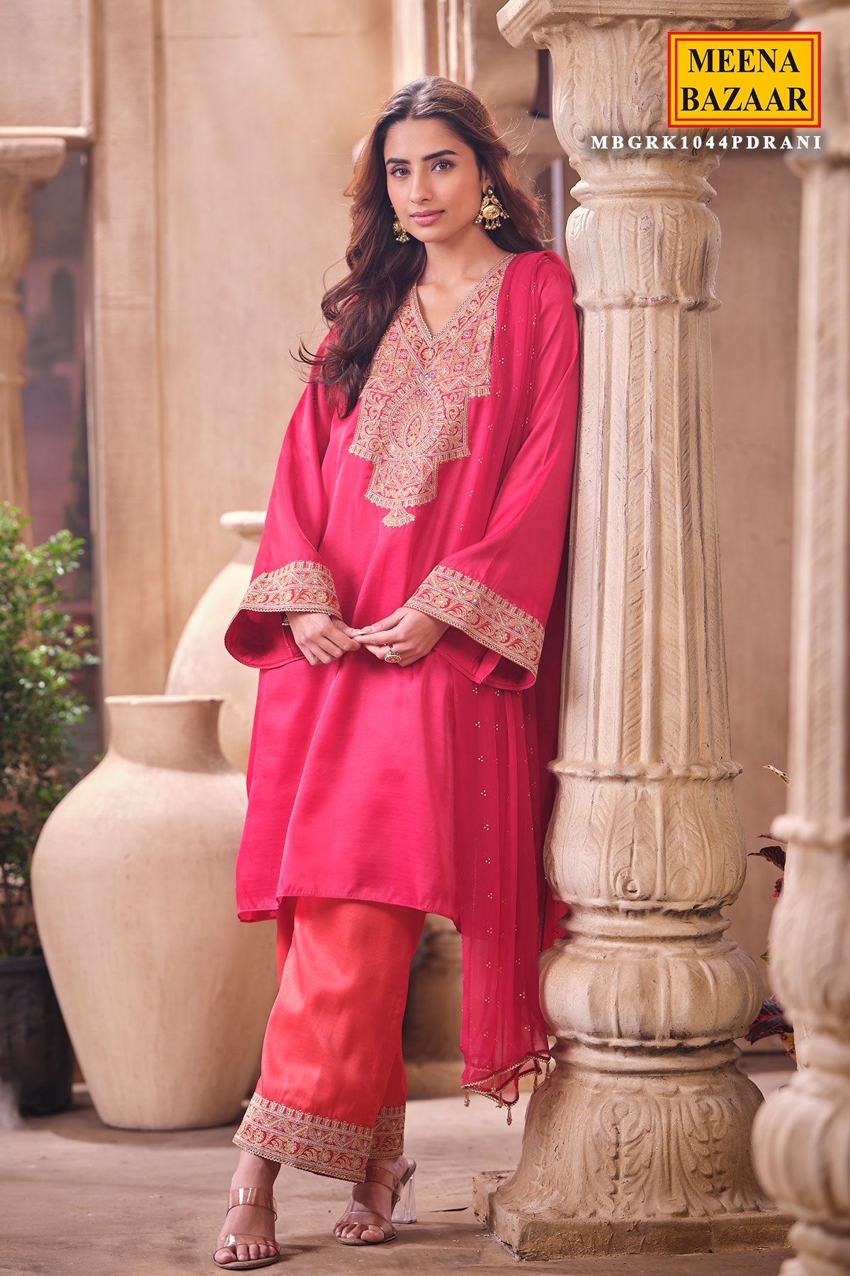 Rani Readymade Silk Shirt Set with Chiffon Dupatta