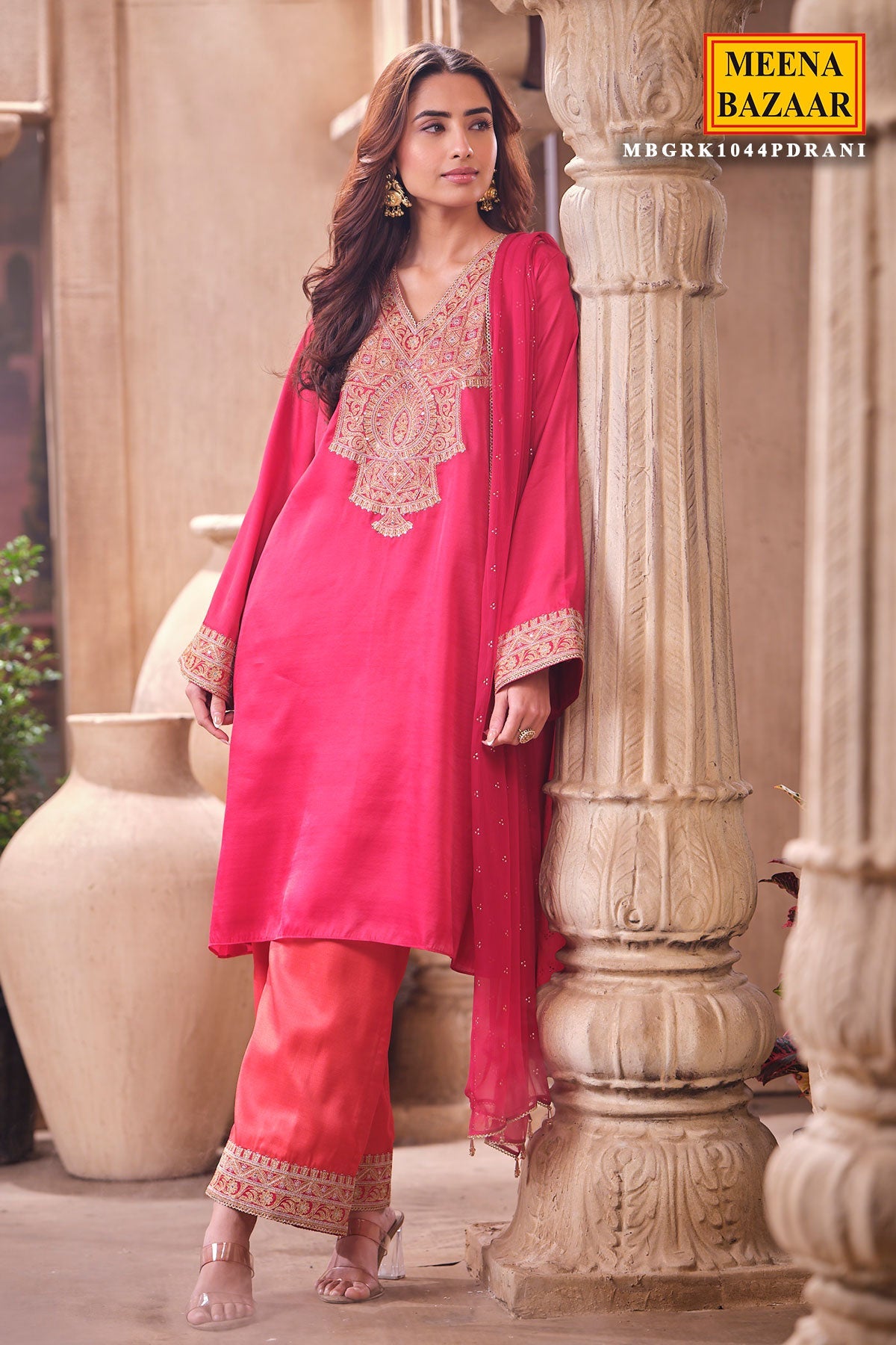 Rani Readymade Silk Shirt Set with Chiffon Dupatta