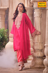 Rani Readymade Silk Shirt Set with Chiffon Dupatta