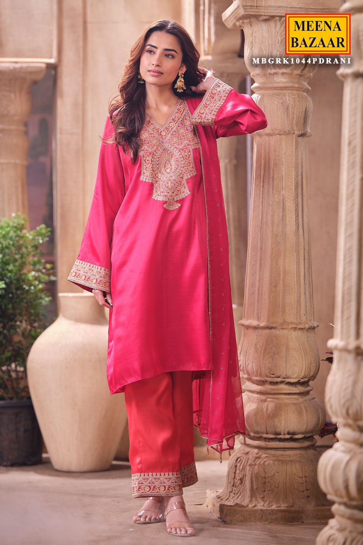 Rani Readymade Silk Shirt Set with Chiffon Dupatta