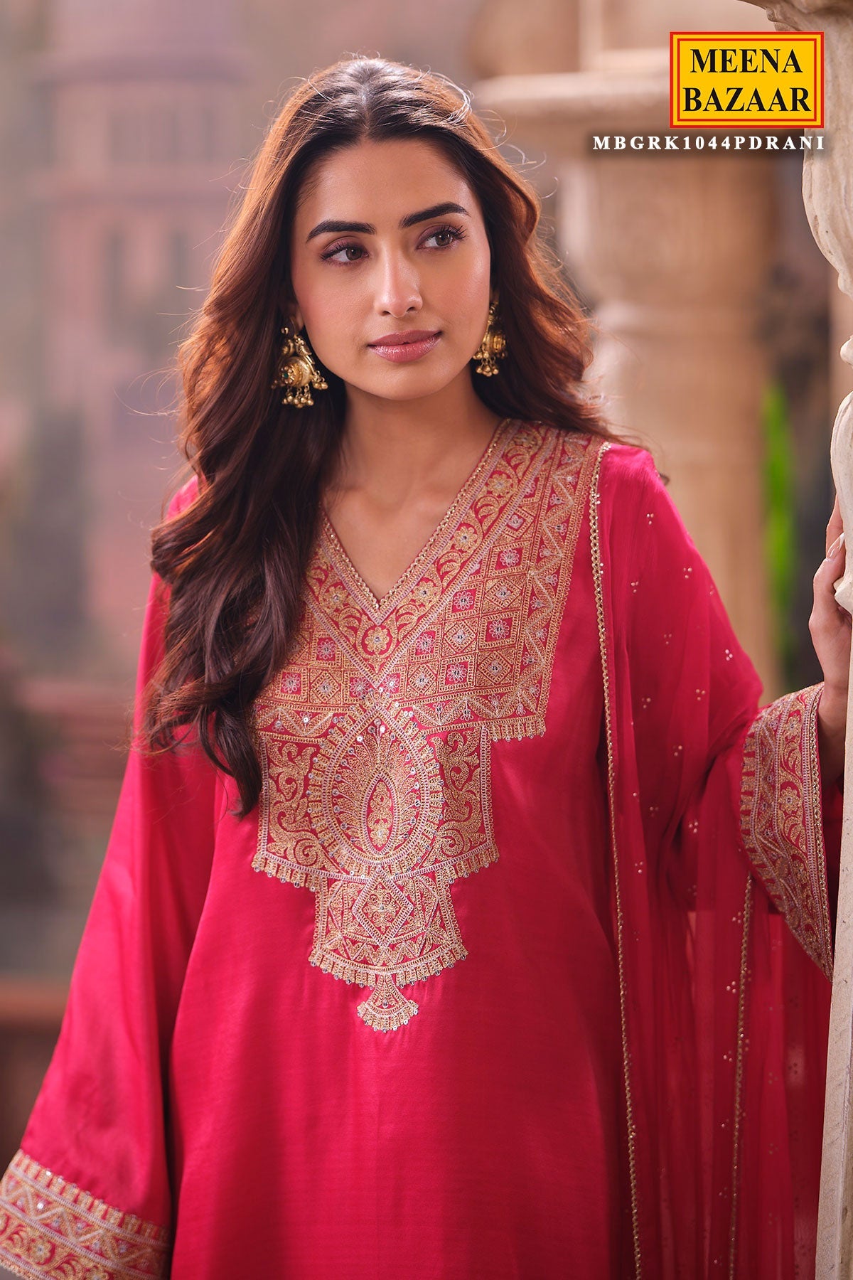 Rani Readymade Silk Shirt Set with Chiffon Dupatta