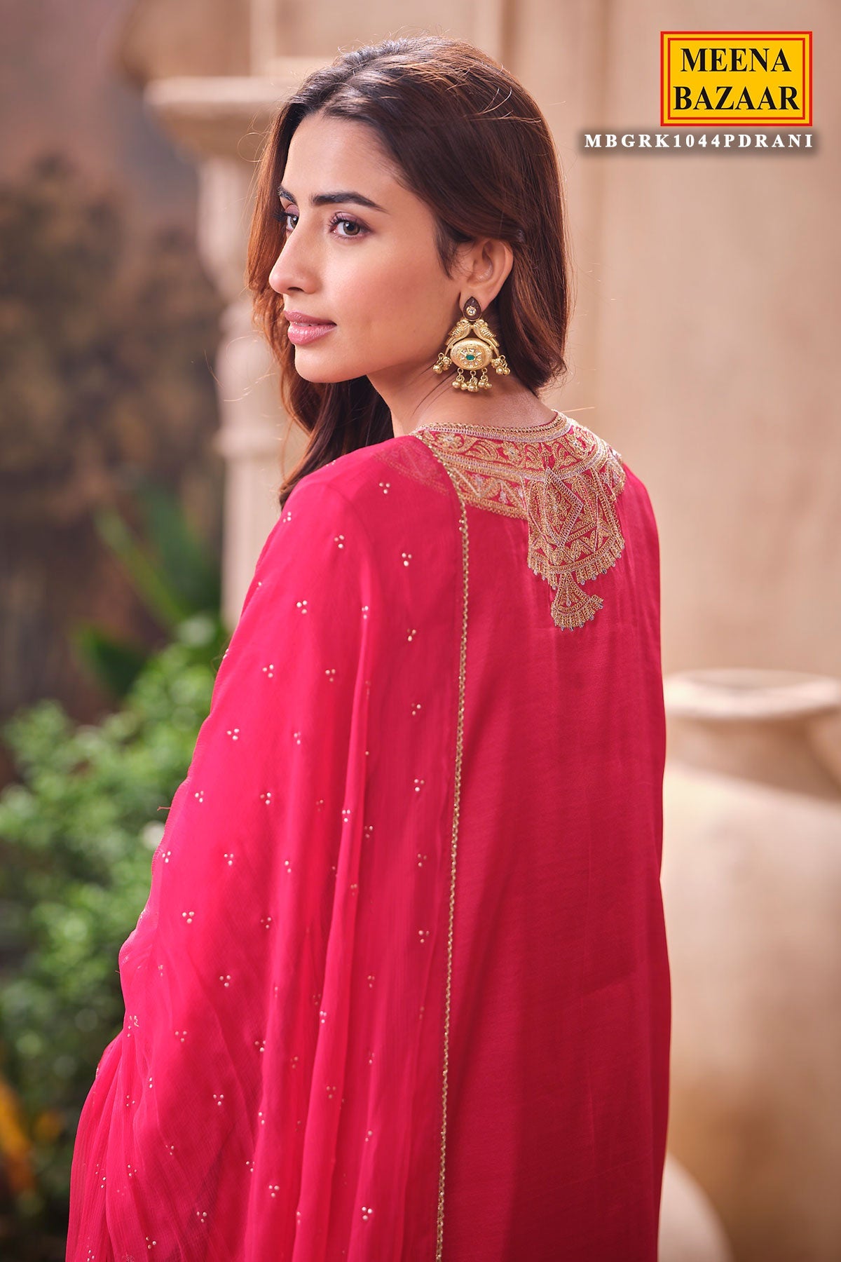 Rani Readymade Silk Shirt Set with Chiffon Dupatta