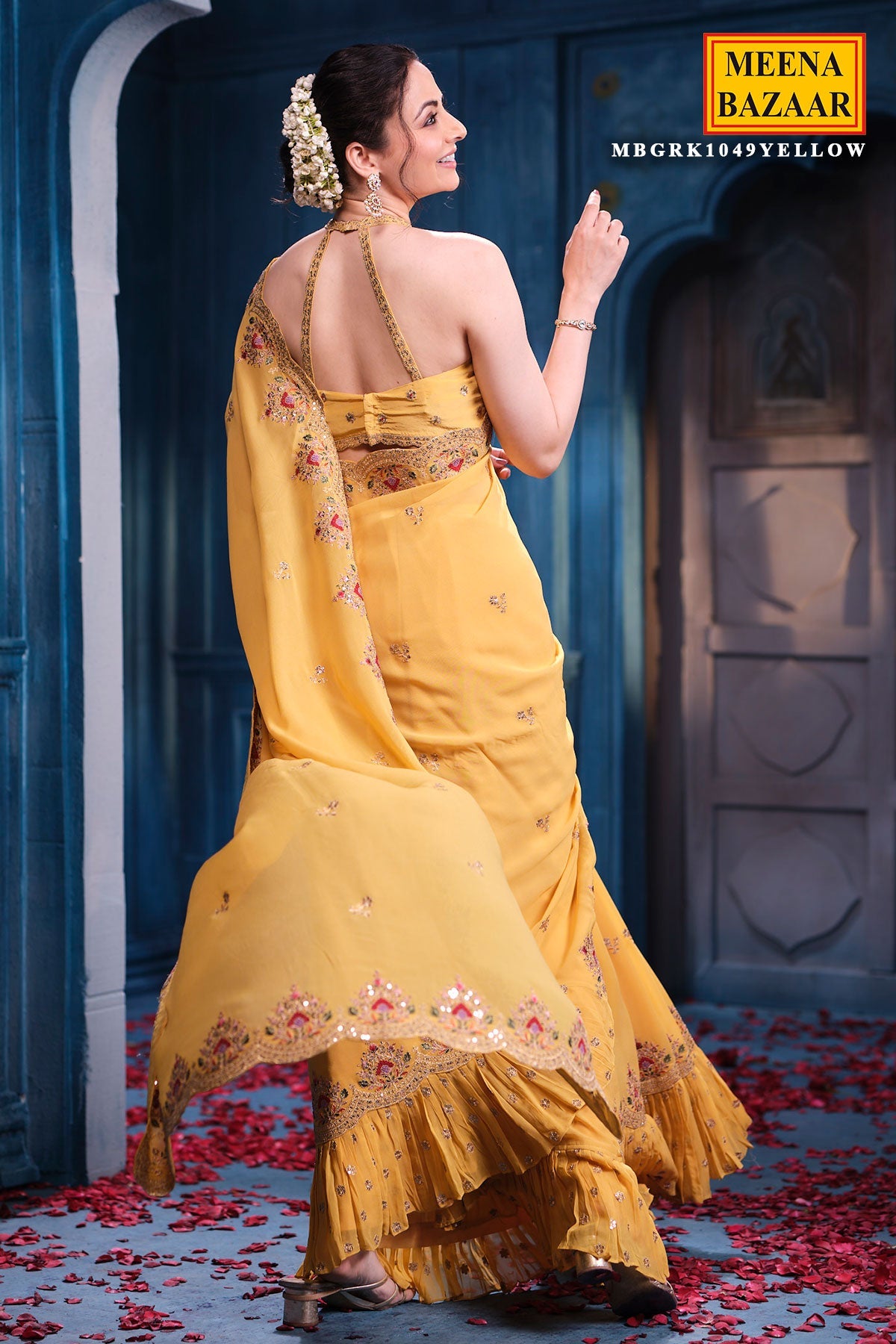 Mustard Georgette Saree Elegant Party & Festive Wear