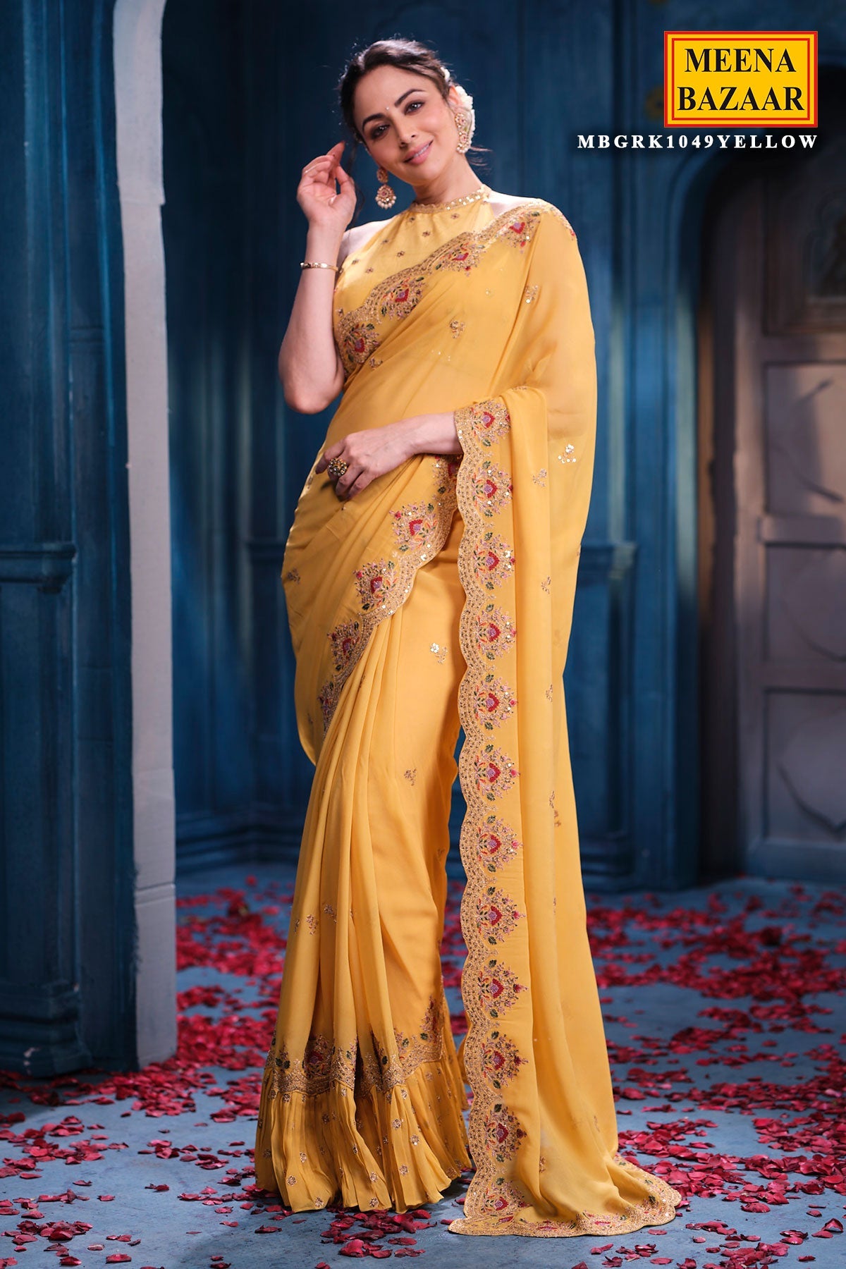 Mustard Georgette Saree Elegant Party & Festive Wear