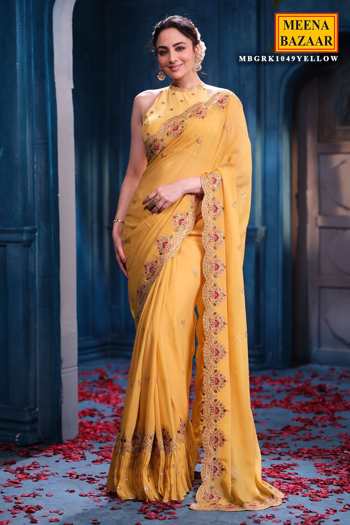 Mustard Georgette Saree Elegant Party & Festive Wear