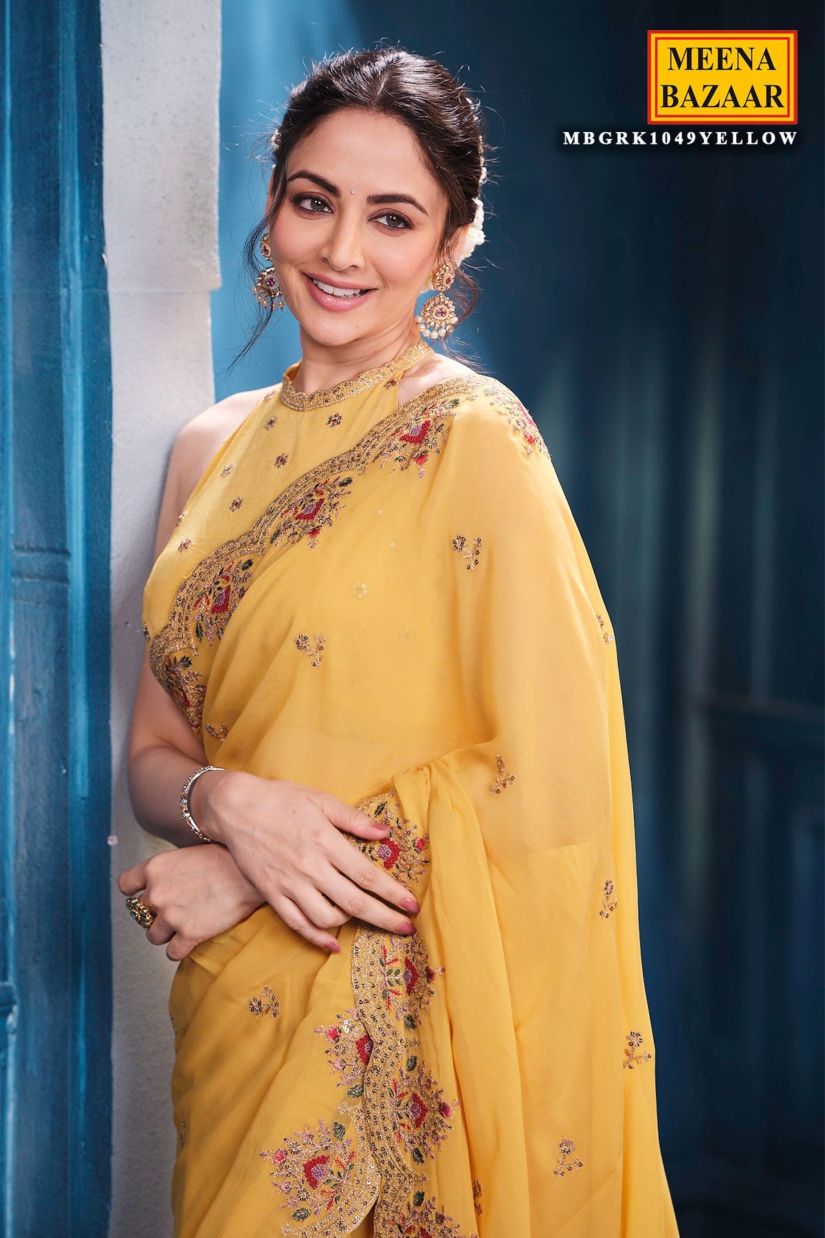 Mustard Georgette Saree Elegant Party & Festive Wear