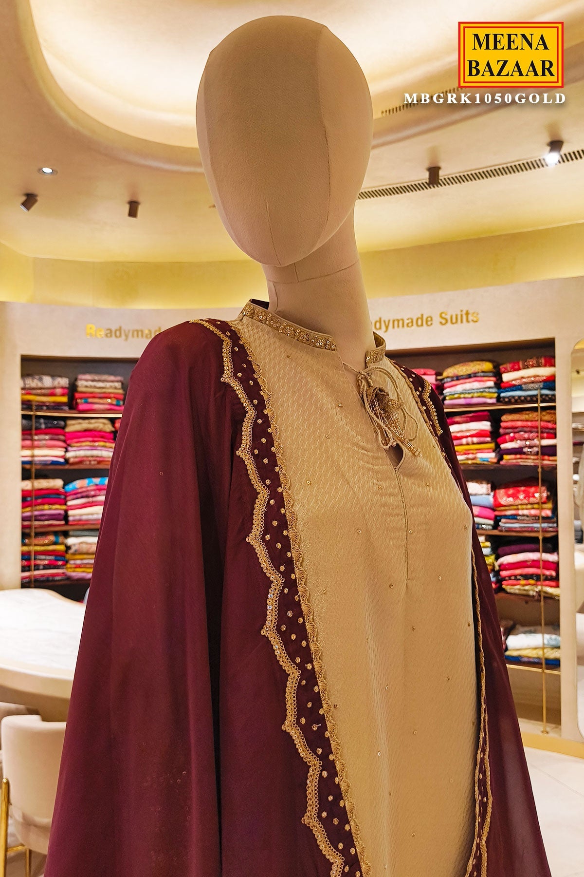 Gold Kurta Set with Embroidered Pants & Dupatta