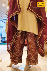 Gold Kurta Set with Embroidered Pants & Dupatta