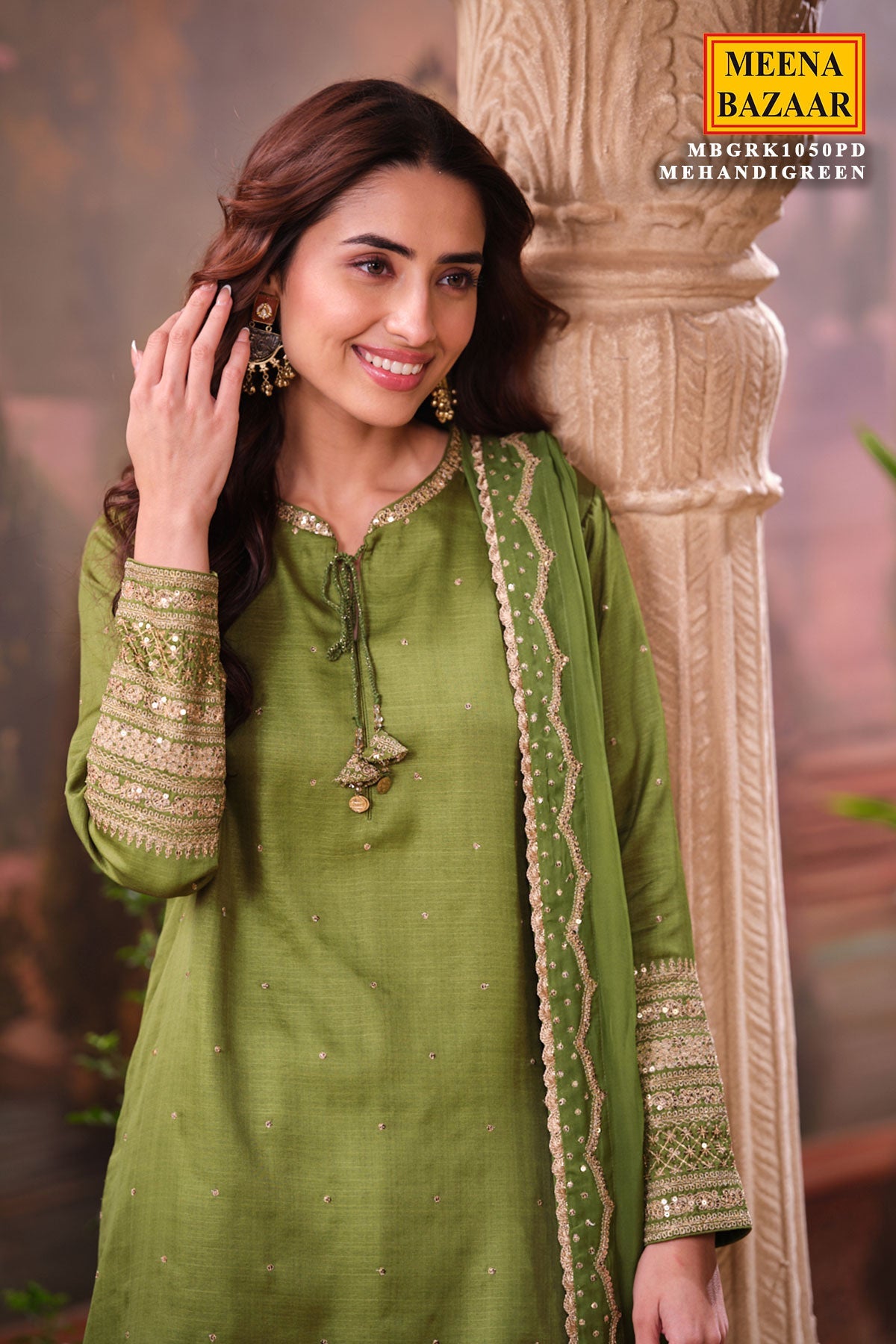 Mehndi Green Silk Shirt Set with Organza Dupatta Elegant Festive Wear