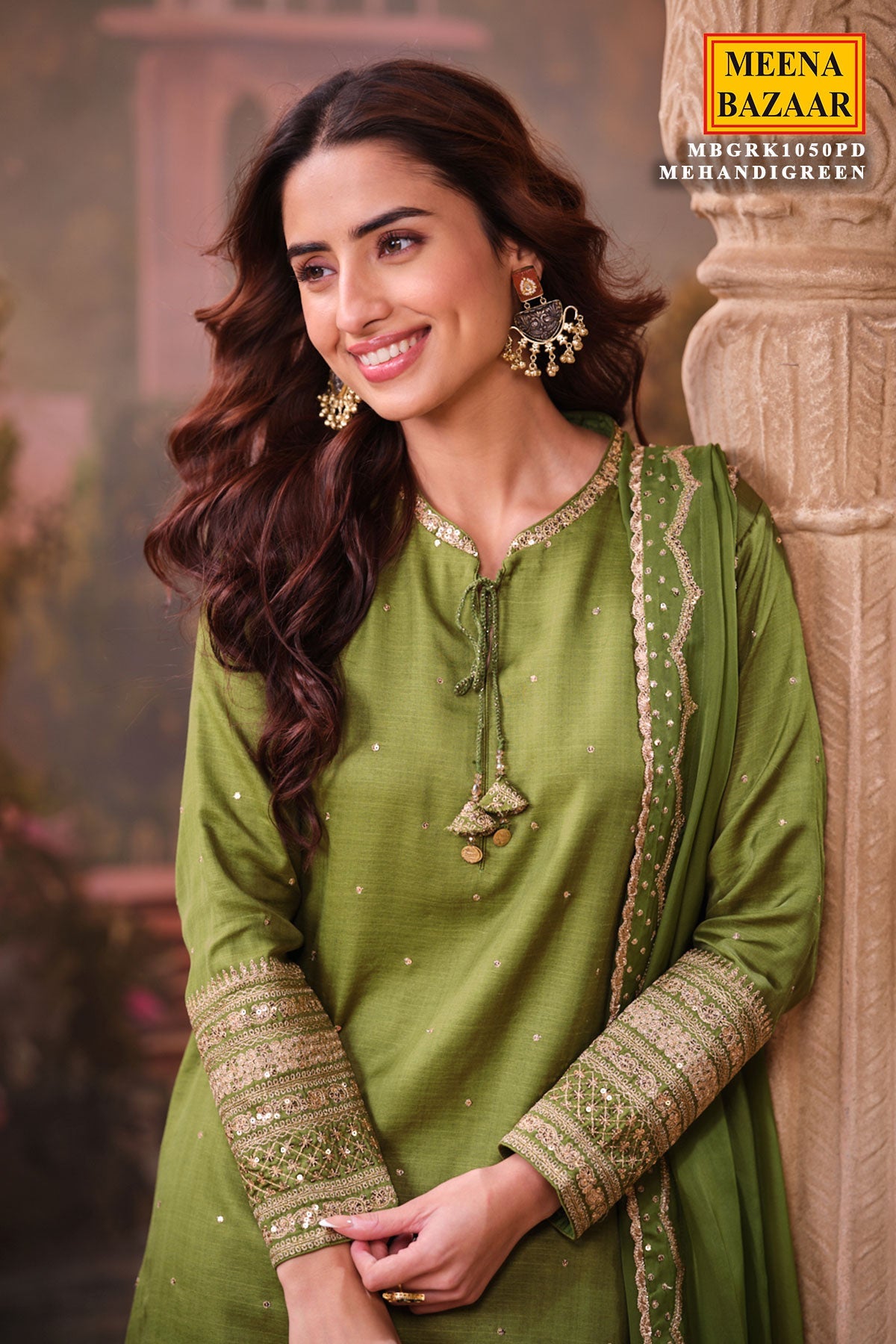 Mehndi Green Silk Shirt Set with Organza Dupatta Elegant Festive Wear