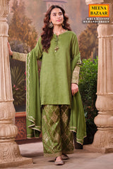 Mehndi Green Silk Shirt Set with Organza Dupatta Elegant Festive Wear