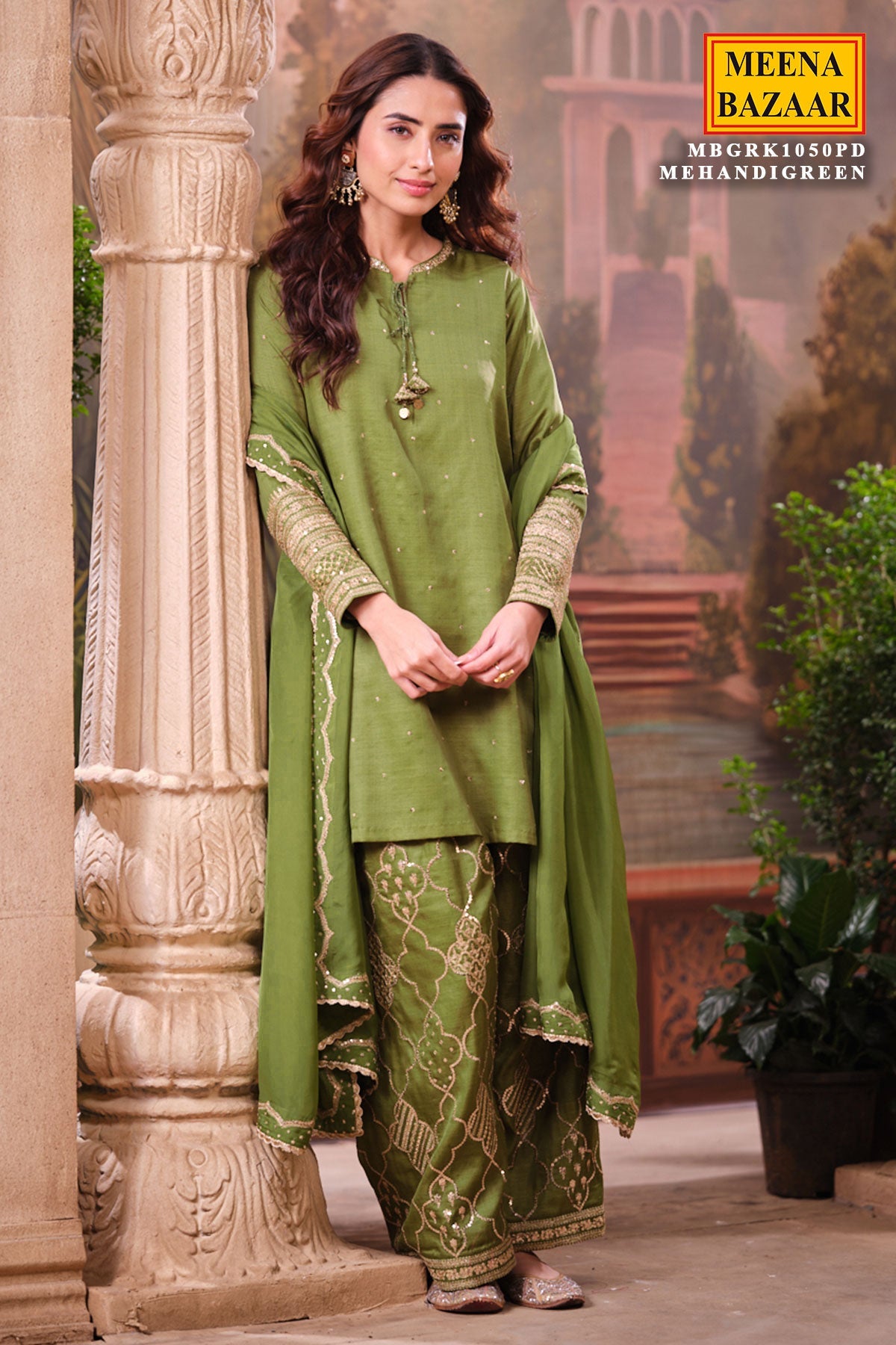 Mehndi Green Silk Shirt Set with Organza Dupatta Elegant Festive Wear