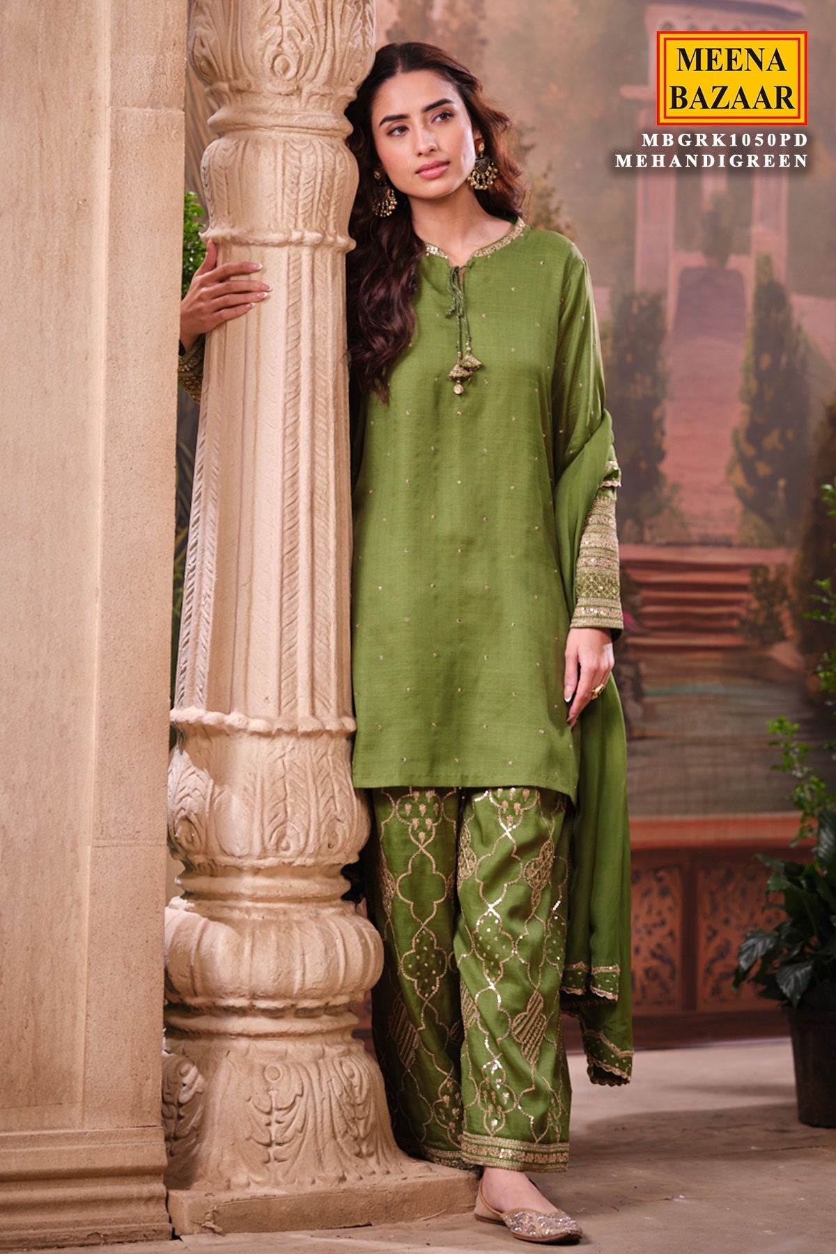Mehndi Green Silk Shirt Set with Organza Dupatta Elegant Festive Wear