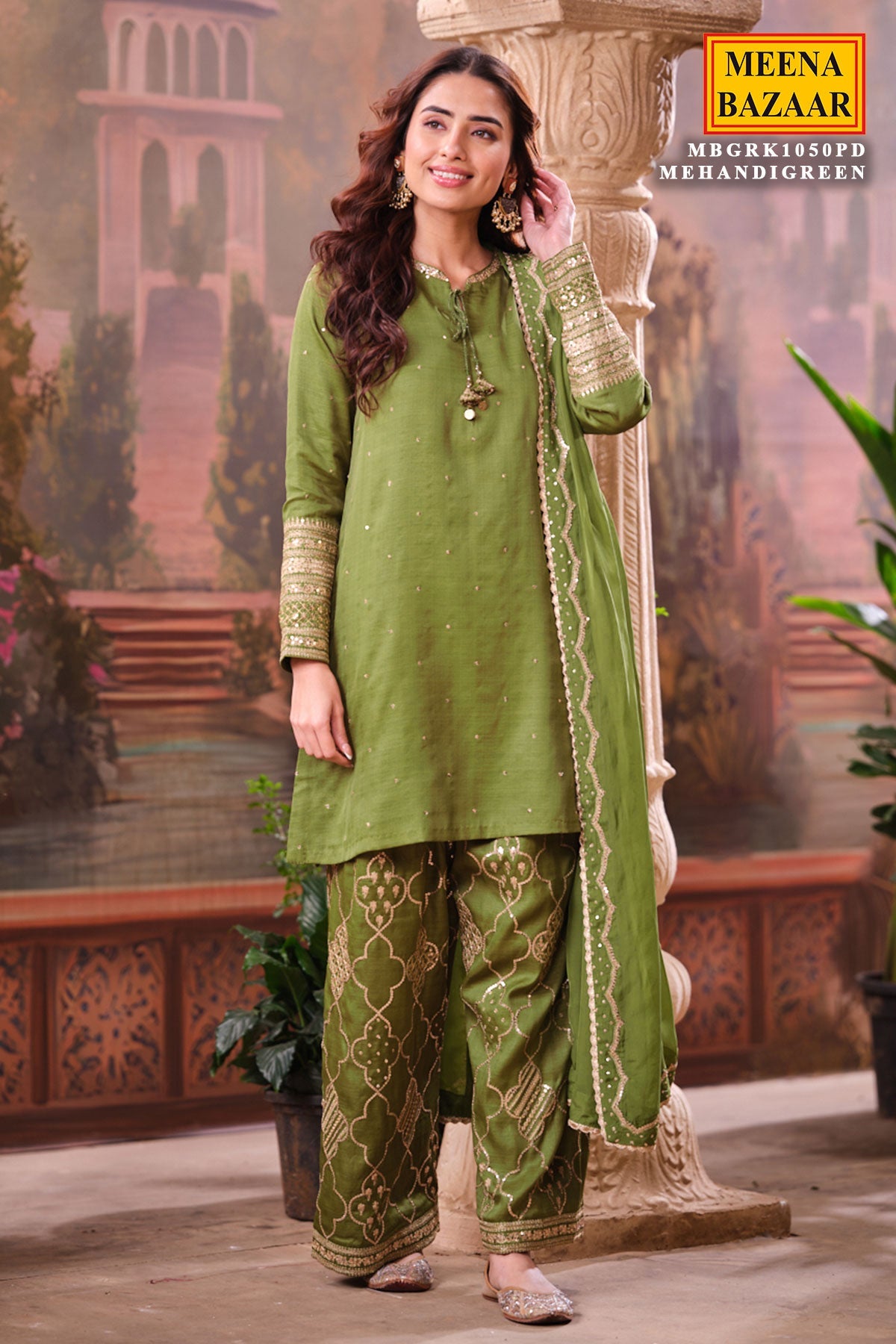 Mehndi Green Silk Shirt Set with Organza Dupatta Elegant Festive Wear