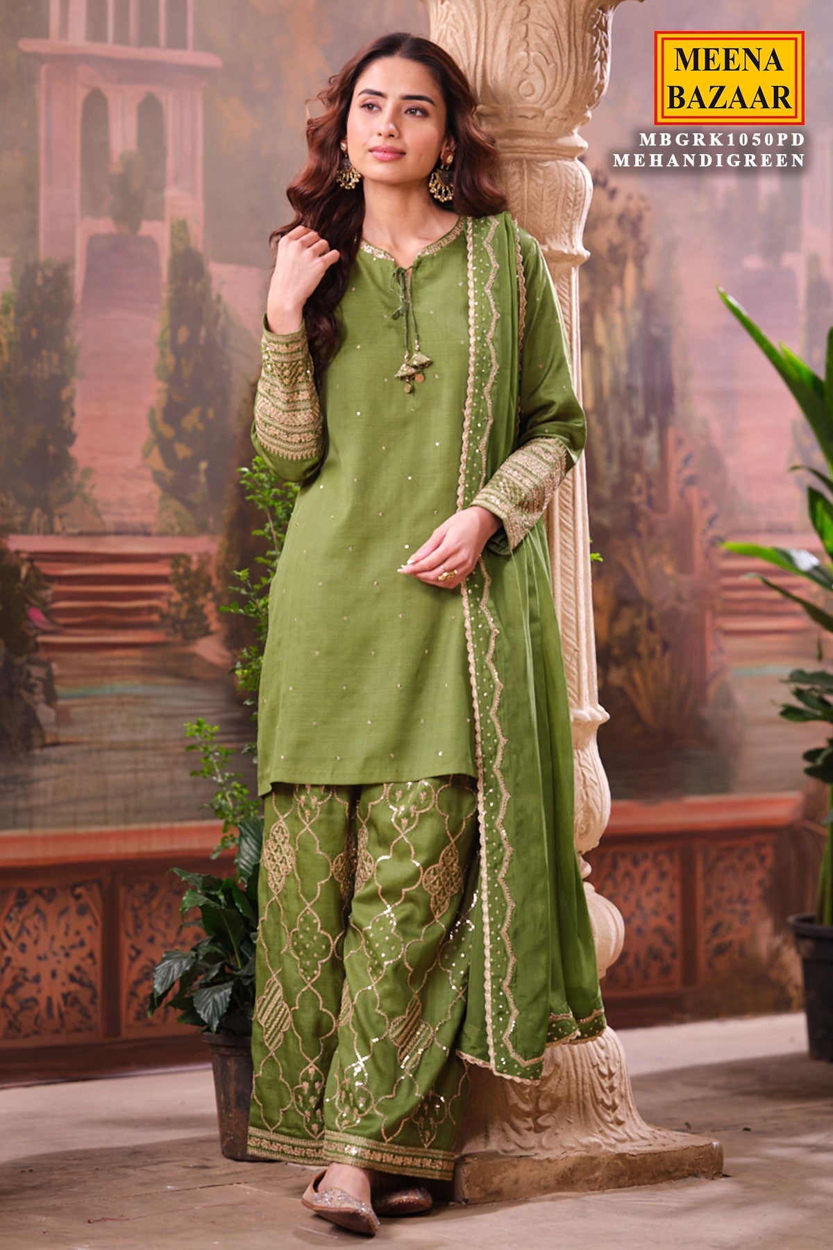 Mehndi Green Silk Shirt Set with Organza Dupatta Elegant Festive Wear