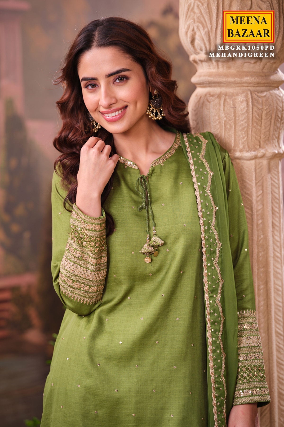 Mehndi Green Silk Shirt Set with Organza Dupatta Elegant Festive Wear