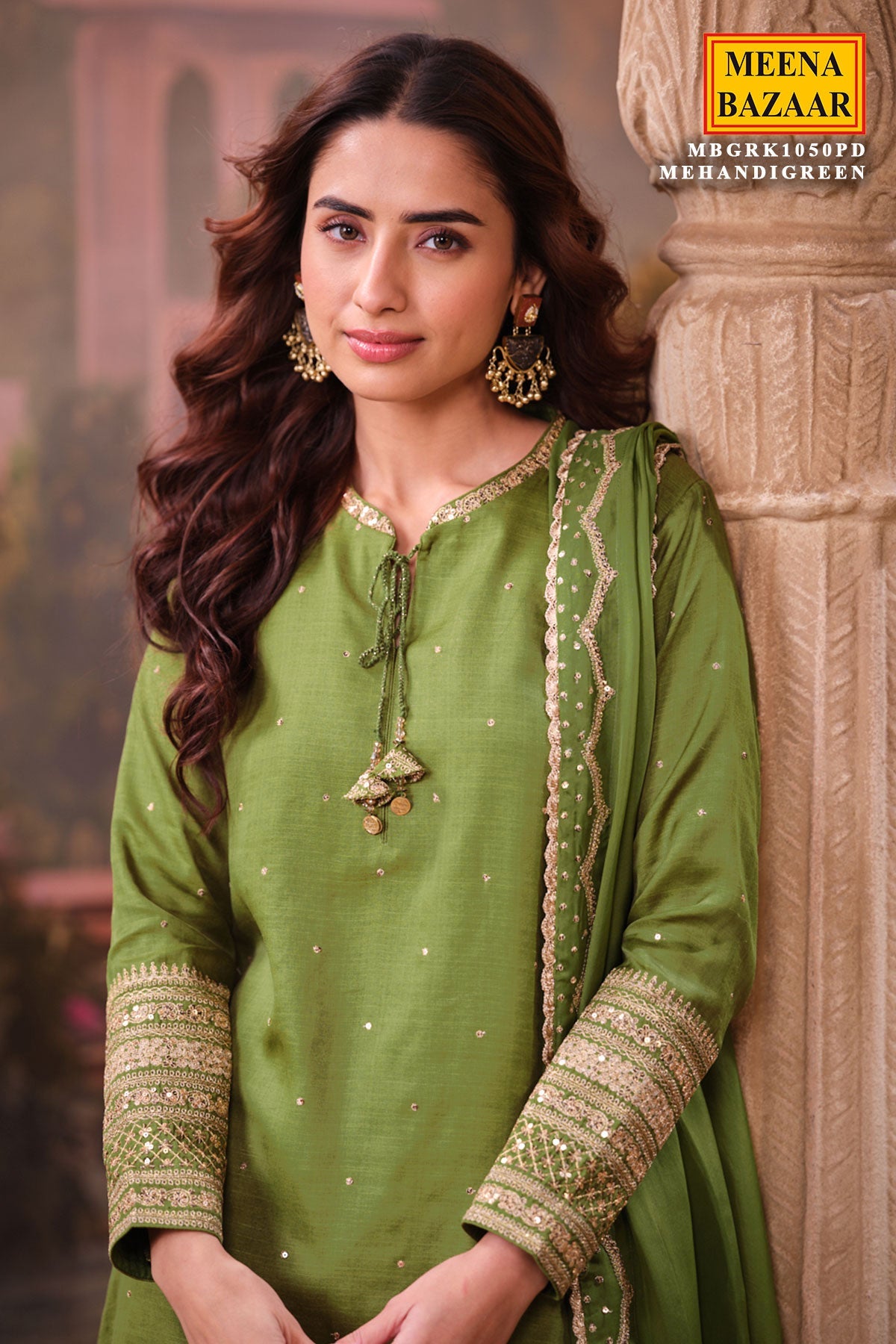 Mehndi Green Silk Shirt Set with Organza Dupatta Elegant Festive Wear