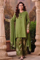 Mehndi Green Silk Shirt Set with Organza Dupatta Elegant Festive Wear