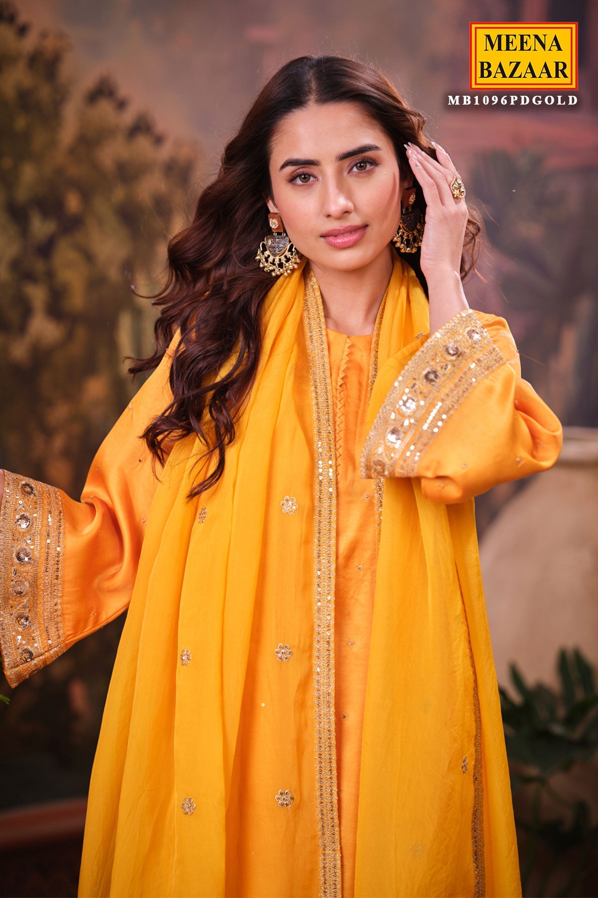 Mustard Silk Shirt Suit Set with Organza Dupatta Elegant Festive & Wedding Wear